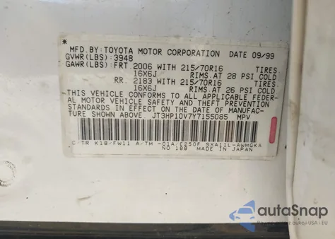 2000 Toyota Rav4 из США, поврежденный, VIN JT3HP10V7Y7155085